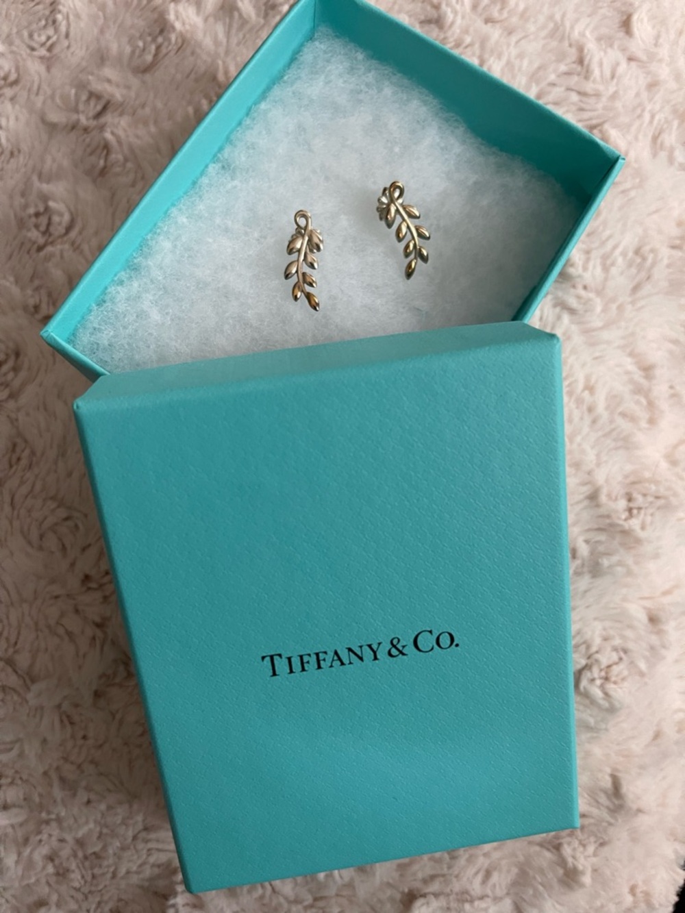 Tiffany & Co. Gold Leaf Drop Earrings with Blue Box